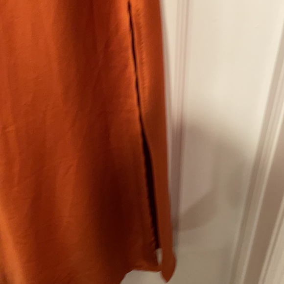 Pretty burnt orange silky spaghetti strap dress with two side slits going up leg - Picture 7 of 9